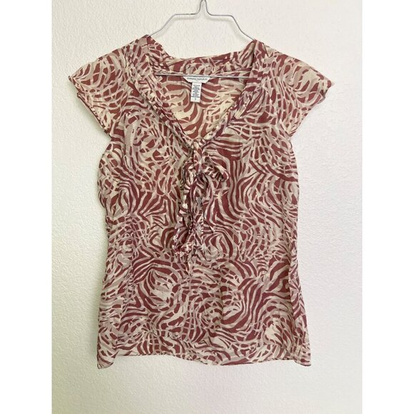 Banana Republic Silk Blend Blouse Sheer Tie Front Popover Animal Print S - Picture 1 of 7